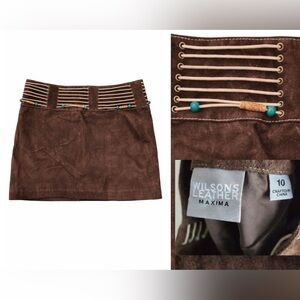 Vintage 90s Wilsons Leather Suede Mini Skirt Brown Size 10